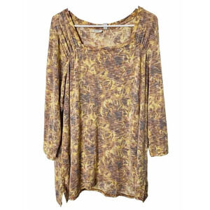 LOGO Lori Goldstein Tunic Shirt XL Soft Abstract Floral Ruched Stretch Pockets